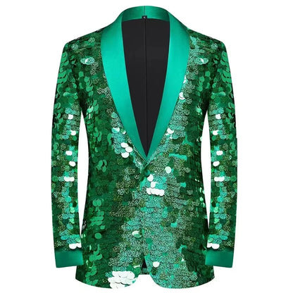 Men's Shiny Sequins Blazer Jacket Creative Party Tuxedo Male Singer Host Stage Performance Groom Wedding Club Blazer Stage Wear