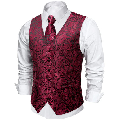 Men's Paisley Suit Vest with Tie and Handkerchief Set for Wedding and Prom