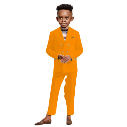 Double Breasted Kids Formal Suit Set 2 Pieces Jacket Pants Handsome Boys Solid Suits Wedding Guest Outfit Performance Tuxedo