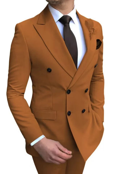 Formal Men's Suits 2 Pieces Jacket Pants Handsome Peak LapelDouble Breasted Suit Set For Men Groom Tuxedo Party Prom Hot Sale