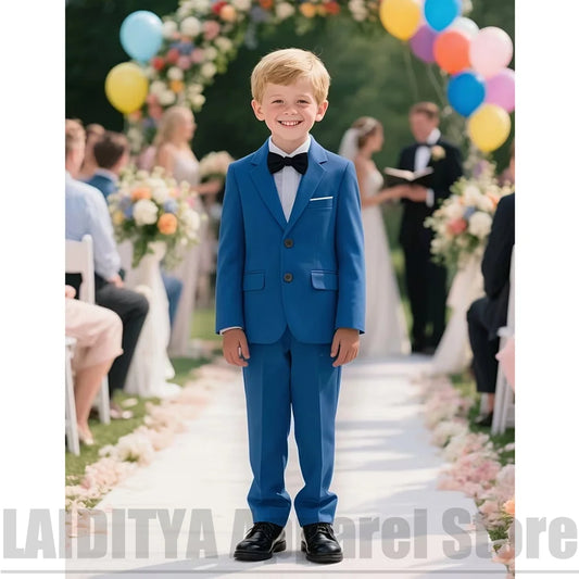 Children Boys Formal Suit Set Single Breasted Blazer Trousers Costume For Wedding Ceremony Birthday Stage Show Party Wear