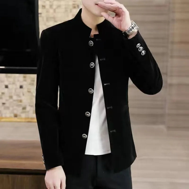 Slim Fit Velvet Man Suits and Blazers Single Models Clothing Korean Style Clothes Gentleman Elegant Jacket for Men New in Coats