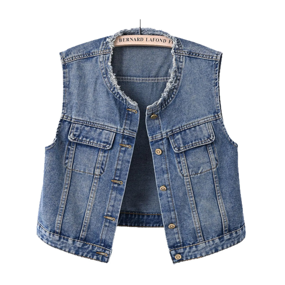 Women Denim Vest Coat Rough O Neck Vintage Short Sleeveless Jacket Female Cowboy Waistcoat Casual Tops Chaleco Mujer Outerwear
