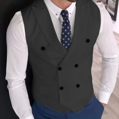 Men's Double Breasted Vest with Lapel – Solid Formal Waistcoat for Weddings & Business