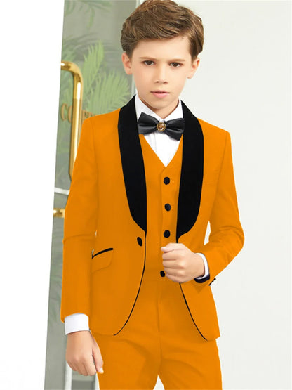 Hot Sale Shawl Lapel Kids Suits Jacket Vest Pants 3 Pieces, Fast Delivery Boys Slim Fit Suit Set Formal  Blazer Sets