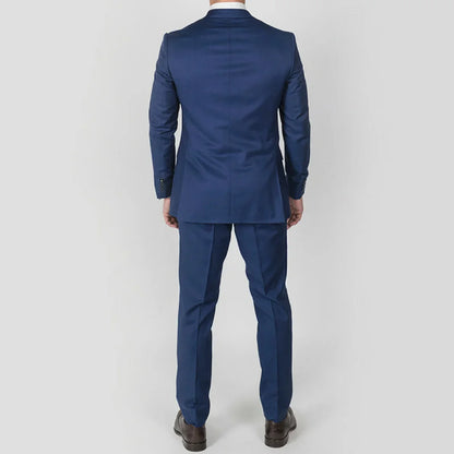 Men Suit Blue 2 Pieces Single Button Solid For Wedding Groom Banquet Prom Work Business Office Daily Jacket And Pants