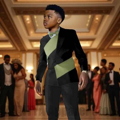 Fashion Contrast Color Children's Suit 2 Piece Double Breasted Outfit Formal Wedding Party Prom Boys Suits (Blazer+Pants)
