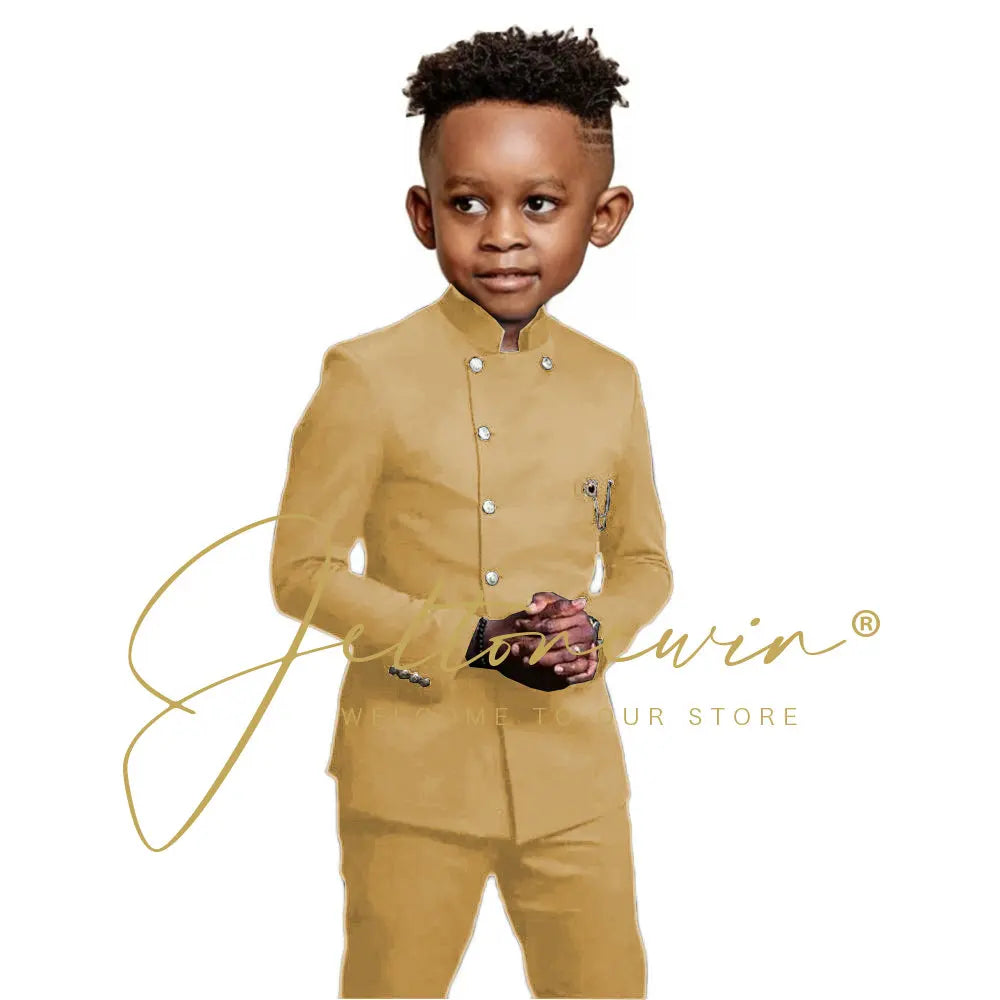 Royal Blue Boys Suit 2 Piece Wedding Tuxedos Double Breasted Jacket Pants Slim Fit Kids Formal Party Outfit Blazer Sets