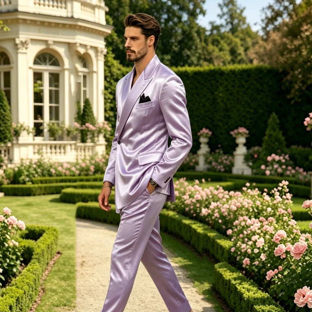 Men's Satin 2-Piece Slim Fit Suit for Wedding, Prom, and Formal Occasions