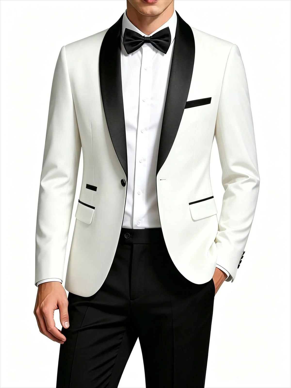 Men's 2-Piece Slim Fit Tuxedo Suit – Black Satin Shawl Lapel for Wedding, Prom & Formal Events