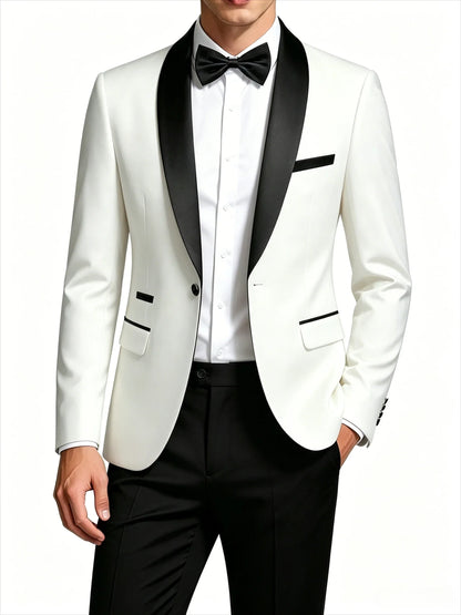 Men's 2-Piece Slim Fit Tuxedo Suit – Black Satin Shawl Lapel for Wedding, Prom & Formal Events