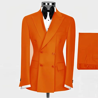 New Style Men Double Breasted Suits 2 Pieces Slim Fit Wedding Tuxedo Set Formal Blazer with Pants Prom Party Groom Office Wear