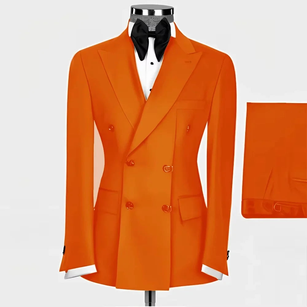 New Style Men Double Breasted Suits 2 Pieces Slim Fit Wedding Tuxedo Set Formal Blazer with Pants Prom Party Groom Office Wear