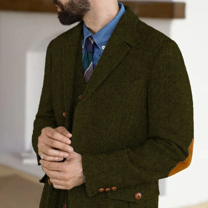 Herringbone Tweed Tweed Hunting Casual Blazers Autumn/Winter Vintage British Men's Suit Jacket Fashionable Gentleman Wedd Attire