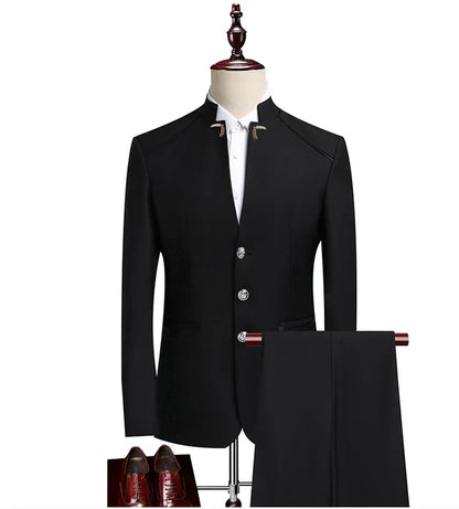 Suit (Blazer+ Pants) Men's Fashion Gentleman Business Outdoor Standing Collar Gentleman Wedding Work Casual MAO Suit
