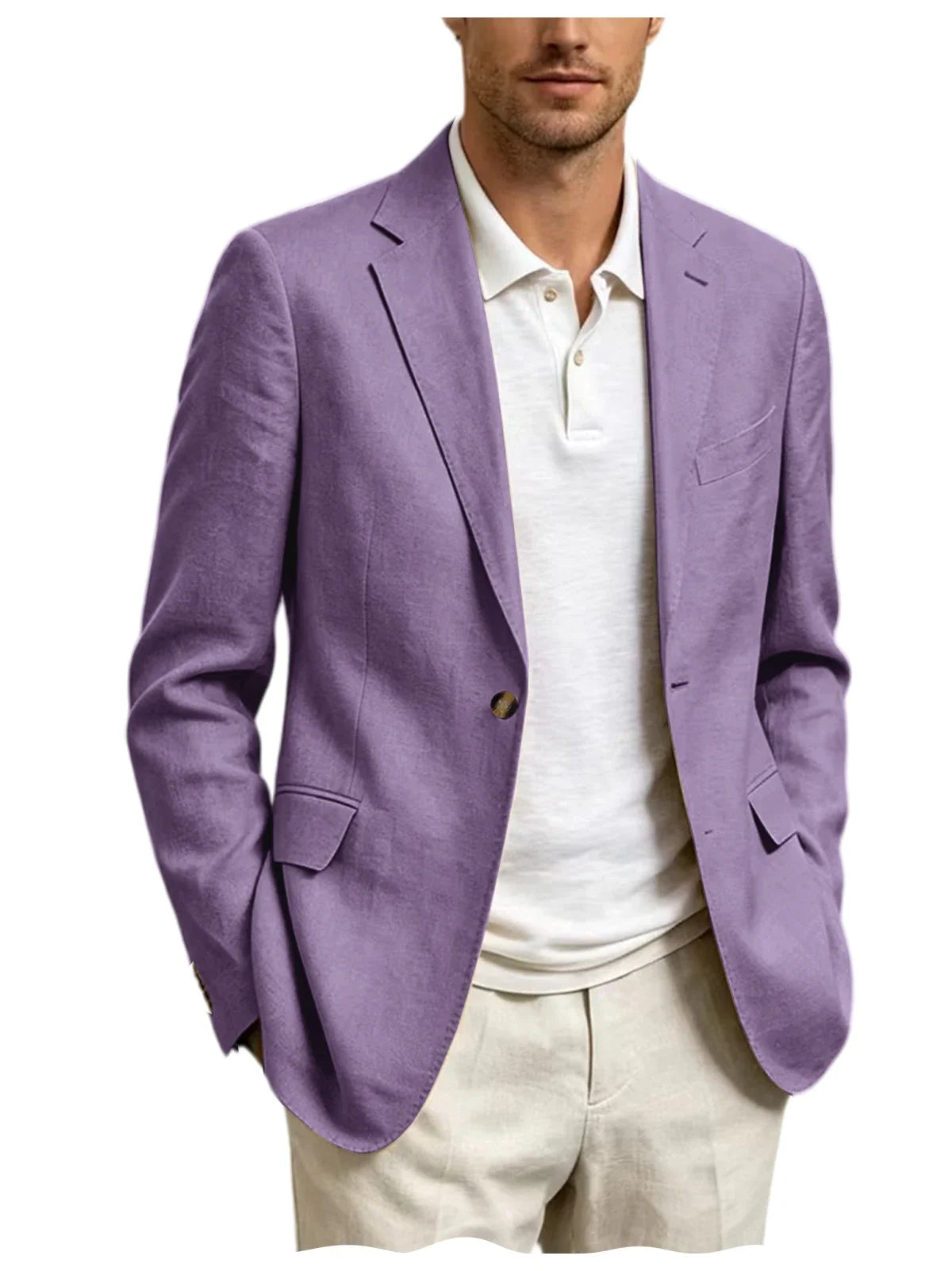 Men's Linen Blend Blazer One Button Lightweight Casual Business Suit Jacket Slim Fit Formal Sport Coat For Wedding Party Office