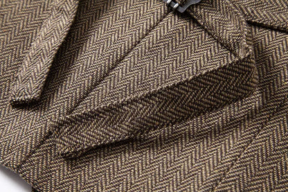 Men's Triple-Breasted Herringbone Tweed Vest – Retro Fake Two-Piece Waistcoat for Weddings & Smart-Casual Occasions