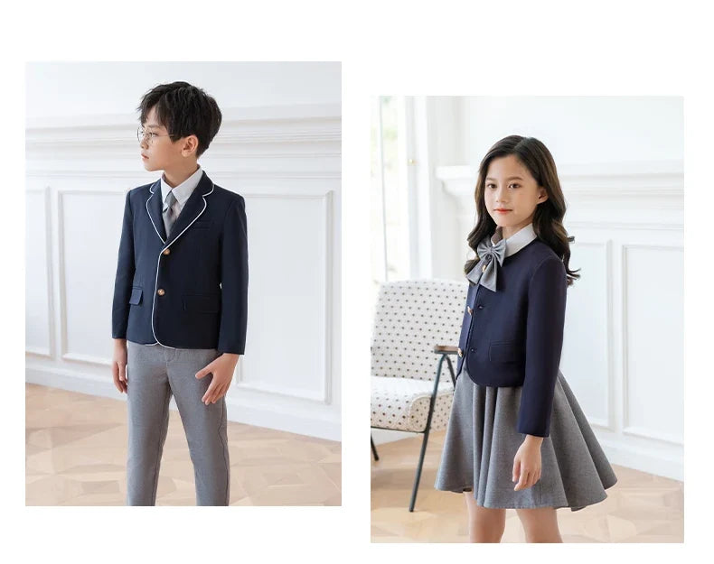 Kids Japanese Navy Jacket Suit Dress School Uniforms Girls British Boys Blazer Formal Outfits Chidren Student Clothes Class Sets
