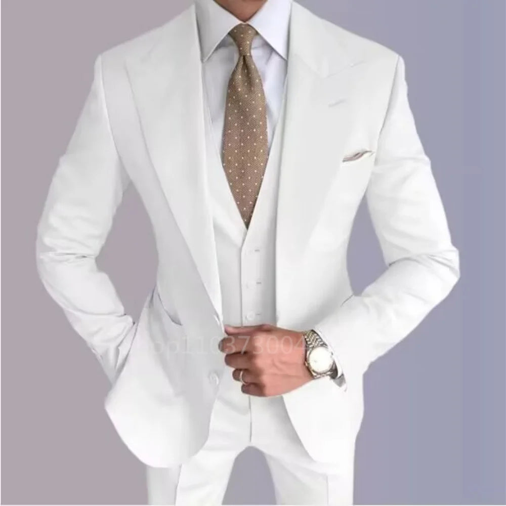 Formal Men's Groom Tuxedos Three-Piece Peak Lapel Suit Solid Jacket Vest Pants Party Prom Daily Casual Tuxedo Business Men Suits