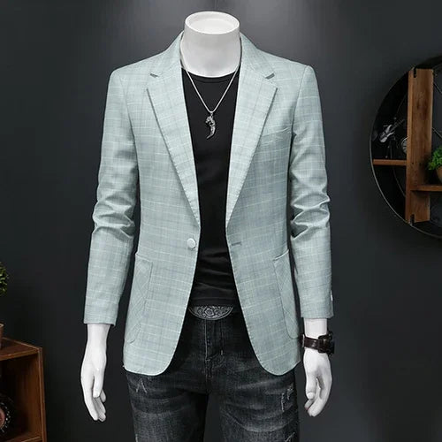 Top Quality Luxury Plaid Business Slim Fit Men Blazer Jacket 2024 Spring Autumn Casual Blazers For Men Elegant Dress Suit Jacket