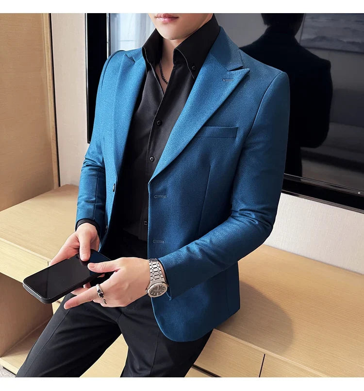 High-end Shiny Business Casual Suit Jacket Men British Style Slim Fit Office Work Men Blazers Wedding Groom Dress Coats 2025