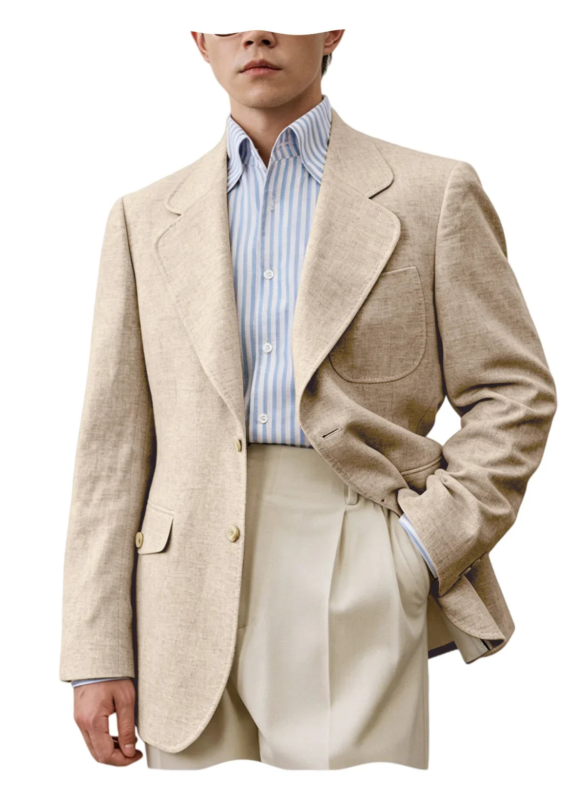 Men's Linen Blazer Casual Business Suit Jacket Single Breasted Notch Lapel Sport Coat Breathable Summer Wear for Wedding Party