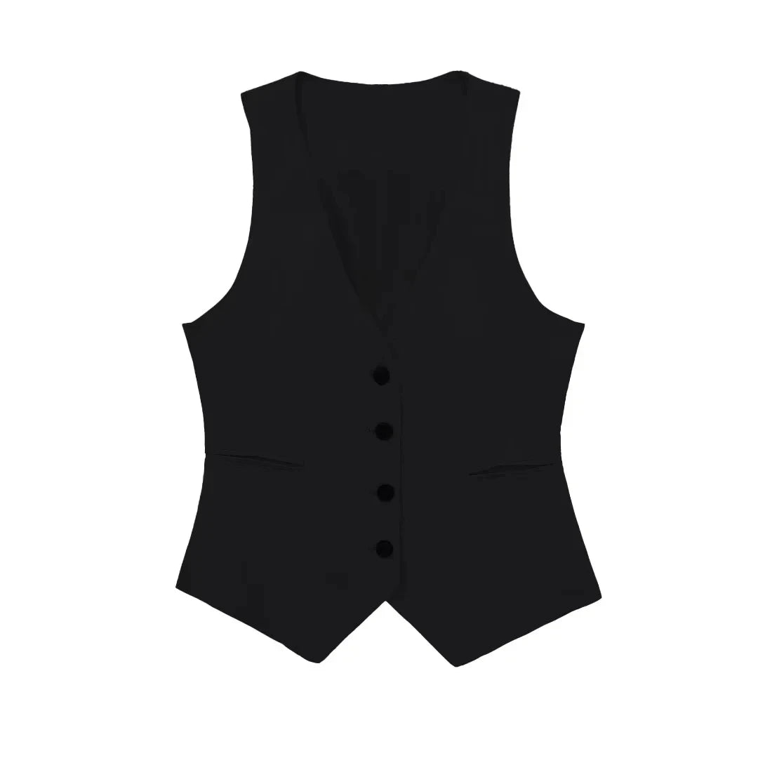Fashion Women's Vest Linen Sleeveless Suit Vest Coat for Women Autumn Korean Female Black White Suit Vest Top