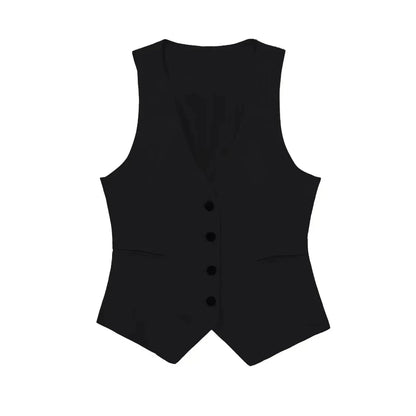 Fashion Women's Vest Linen Sleeveless Suit Vest Coat for Women Autumn Korean Female Black White Suit Vest Top