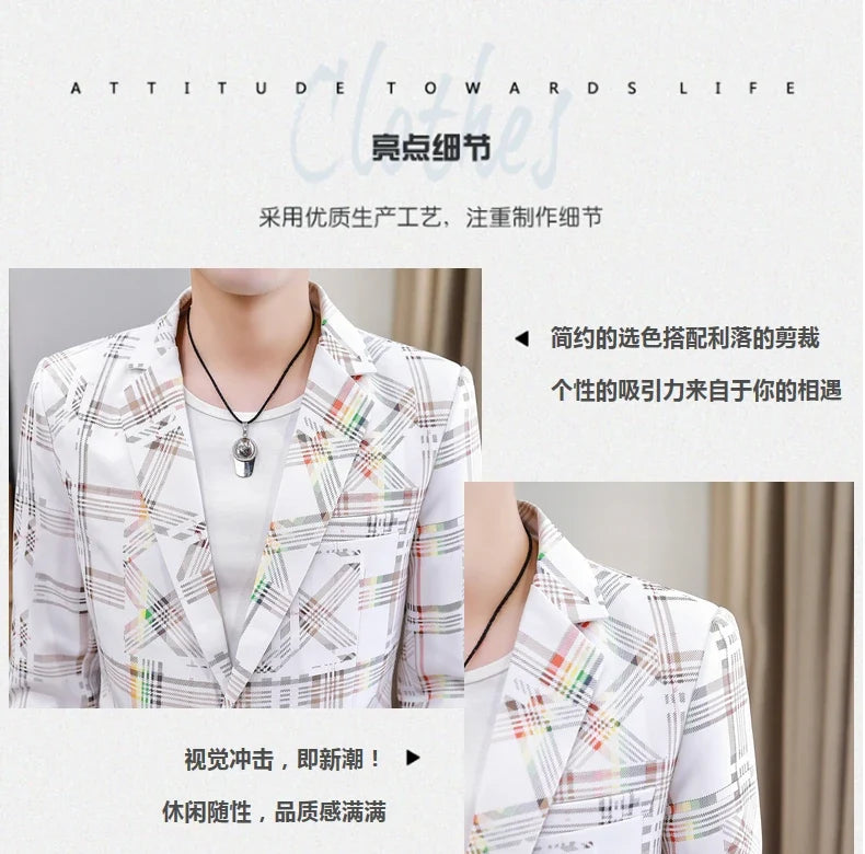 Blazer New Men's Fashion Business Plaid Gentleman Slim Fit Shopping Outdoor Performance Wedding Banquet Casual Blazer