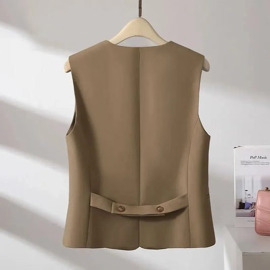 NEW Women's Blazer Vest Coat 2026 Spring Summer Short Lined Suit Jacket Female V-Neck Single Breasted Sleeveless Wasitcoat
