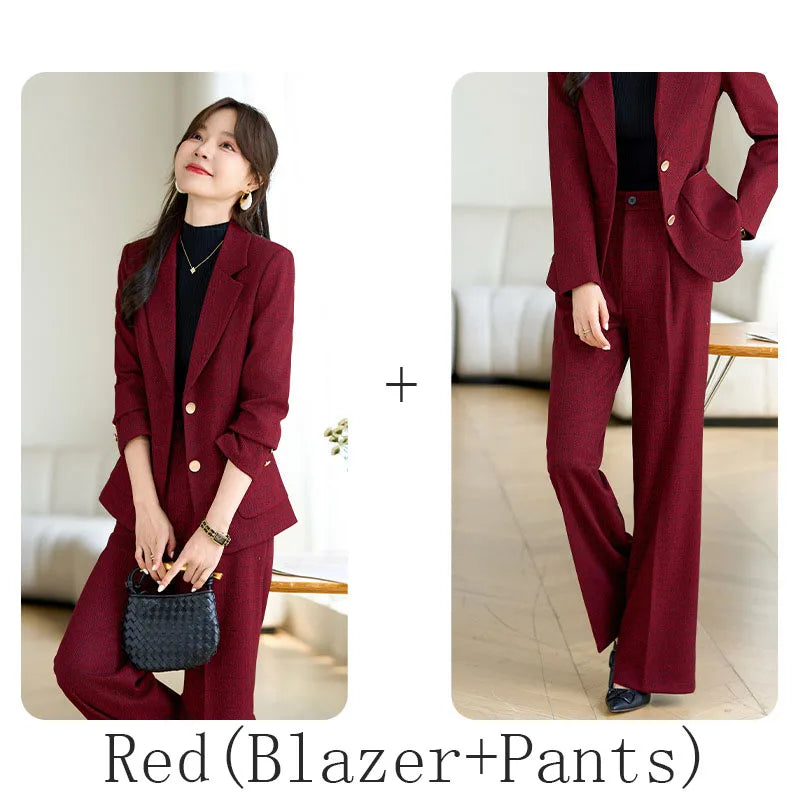 High Quality Fabric Velvet Autumn Winter Women Business Work Wear Suits Pantsuits Formal OL Styles Professional Trousers Set