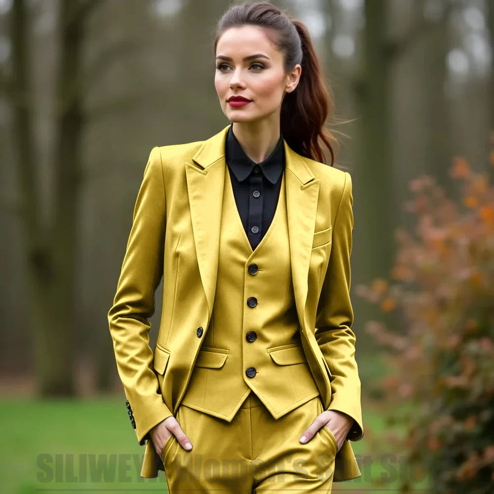Women 3 Piece Suit Set Blazer Vest Pants Slim Fit Office Business Party Formal Attire Customizable Size for Ladies
