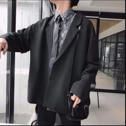Men's Spring Korean Style Retro Blazer Ins Trendy Hong Kong Style Cool Jacket Viral Vintage Casual Suit Outerwear New