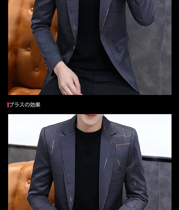 Men's Slim Fit Blazer – Gradient Color, Gold Thread Embossed, Smart Casual