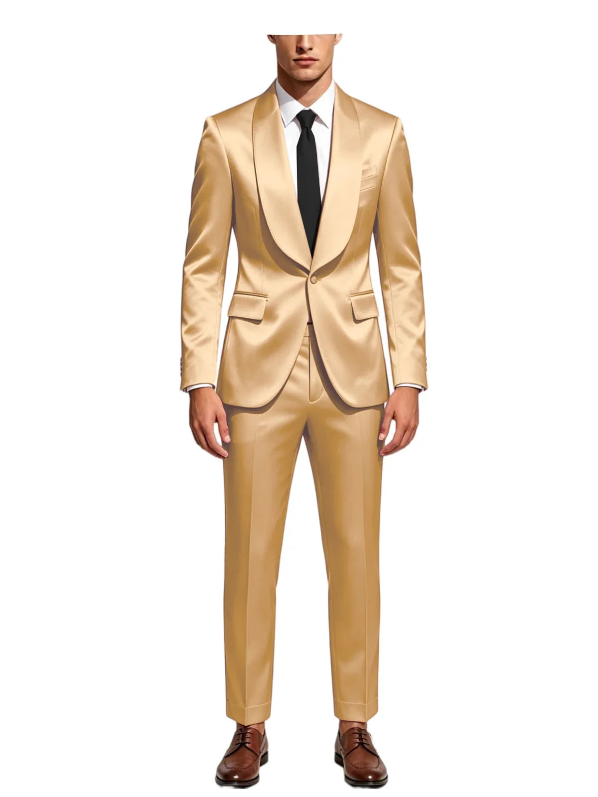 Men's Satin Suit 2-Piece Slim Fit Shawl Lapel Tuxedo for Wedding & Formal Events