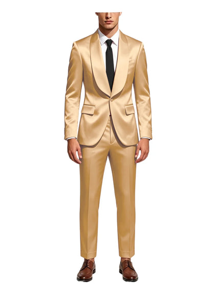 Men's Satin Suit 2-Piece Slim Fit Shawl Lapel Tuxedo for Wedding & Formal Events