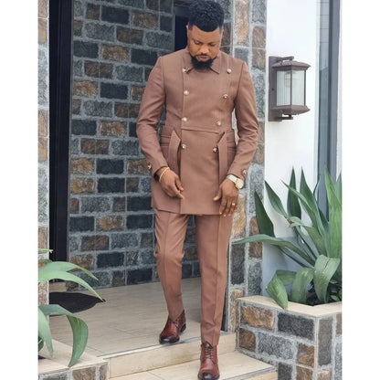 Terno African Men's Suit Blazer Stand Lapel Double Breasted Casual Wear Two Piece Jacket Pants Terno Costume Homme Masculinos