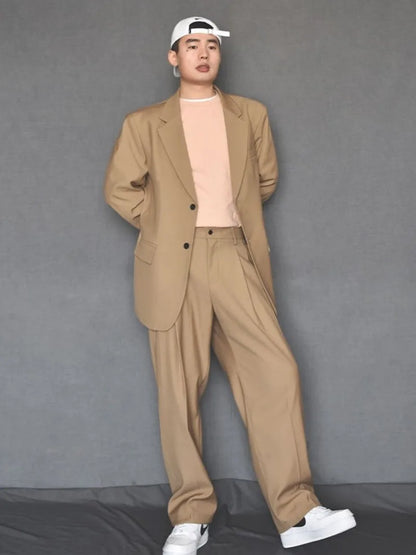 Mens Fashion Matching Set Loose Fit Single Breasted Blazers Straight Pants Business Casual Office Work Outfits Oversize Suits