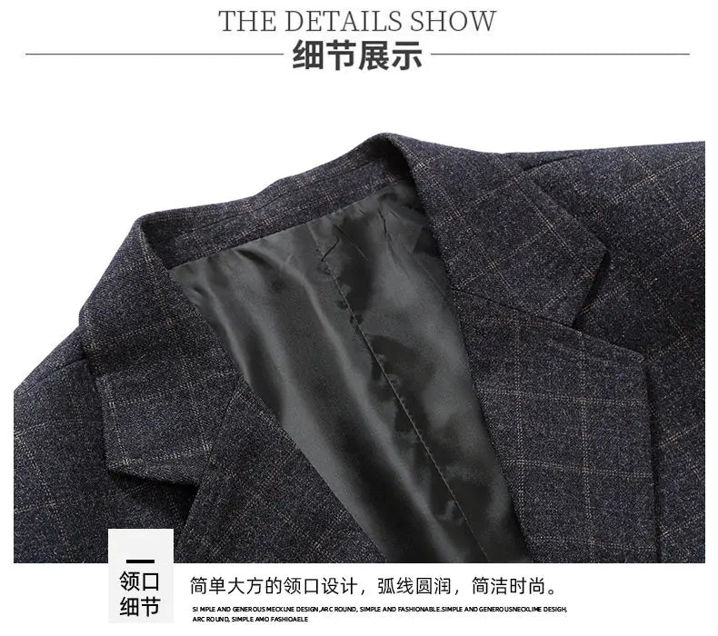 Men's Smart Casual Blazer Single Breasted Checkered Suit Jacket