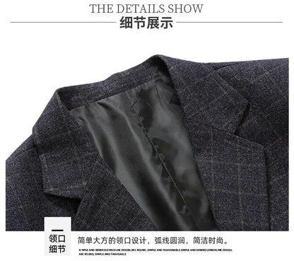 Men's Smart Casual Blazer Single Breasted Checkered Suit Jacket