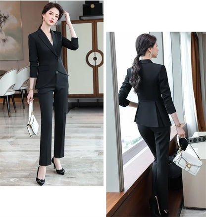 Slim 2 Piece Sets Office Wear Women 2025 New Fashion Turn Down Collar Single Button Blazers Casual Pencil Pant Suits