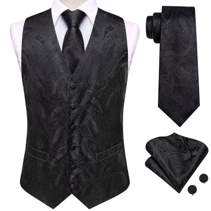 Men's Suit Vest Set – Floral Jacquard Waistcoat with Tie, Hanky & Cufflinks for Weddings & Formal Events