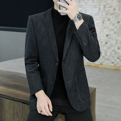 M-8XL Blazer Men's Business Gentleman Korean Wedding Fashion Trend, Slim Fit, Versatile, High-end Casual, Woolen Blazer