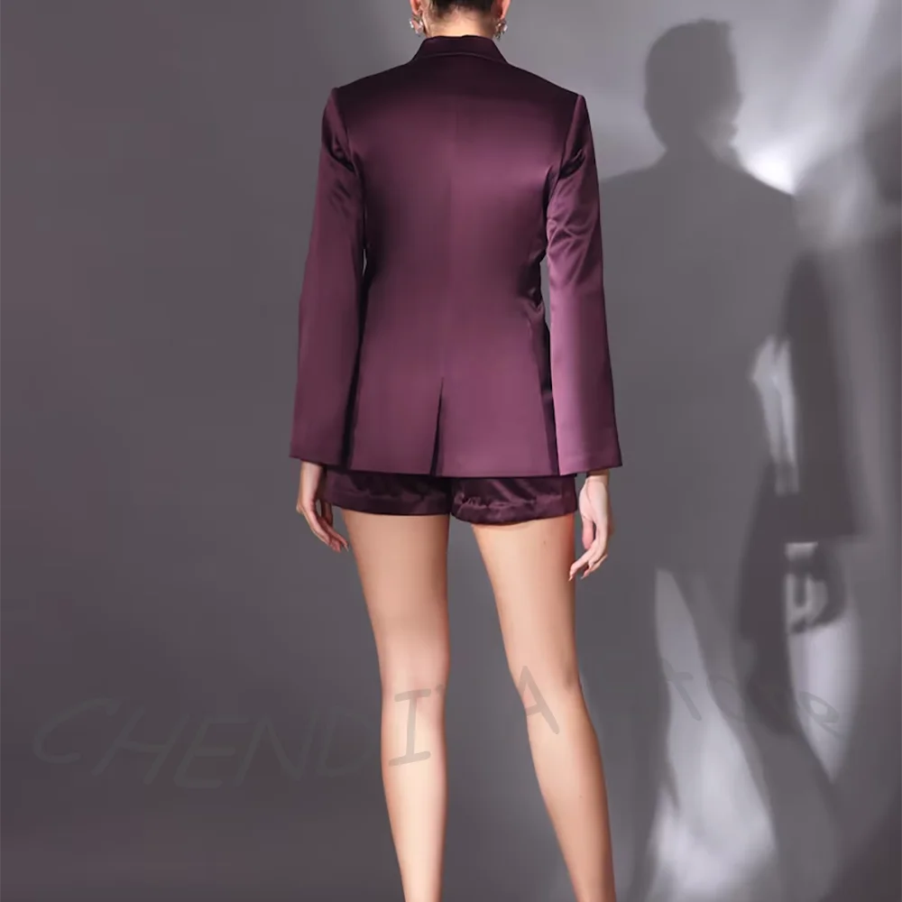 Business Formal Women Suit Elegant Satin Peak Lapel Jacket With Short Pants High Quality Smart Casual Suit Set Two Pieces