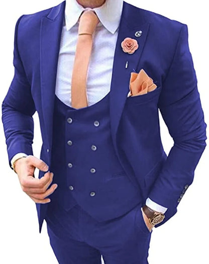 Navy Blue Men's Suits 3 Pcs Costume Homme Wedding Tuxedos Groom Wear Groomsman Prom Party Slim Fit Business Jacket+Vest+ Pants