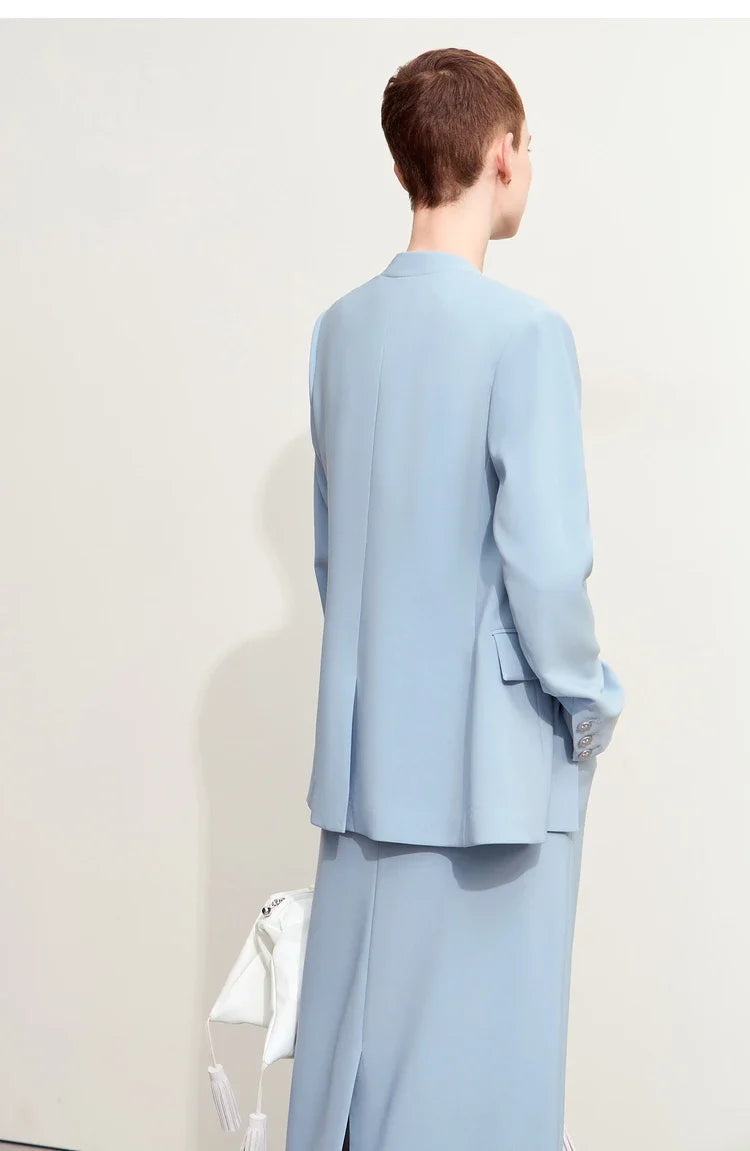 Minimalism Blazers For Women 2026 Autumn New Commuter V-neck Heart-shaped Buckle Shoulder-pad Professional Jackets 12453042