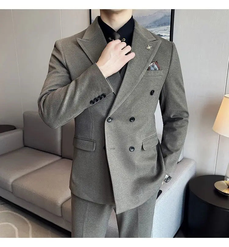 Men's Tuxedo Suit 3 Piece Set Slim Fit Bead Decoration One Button for Wedding Groom & Dinner