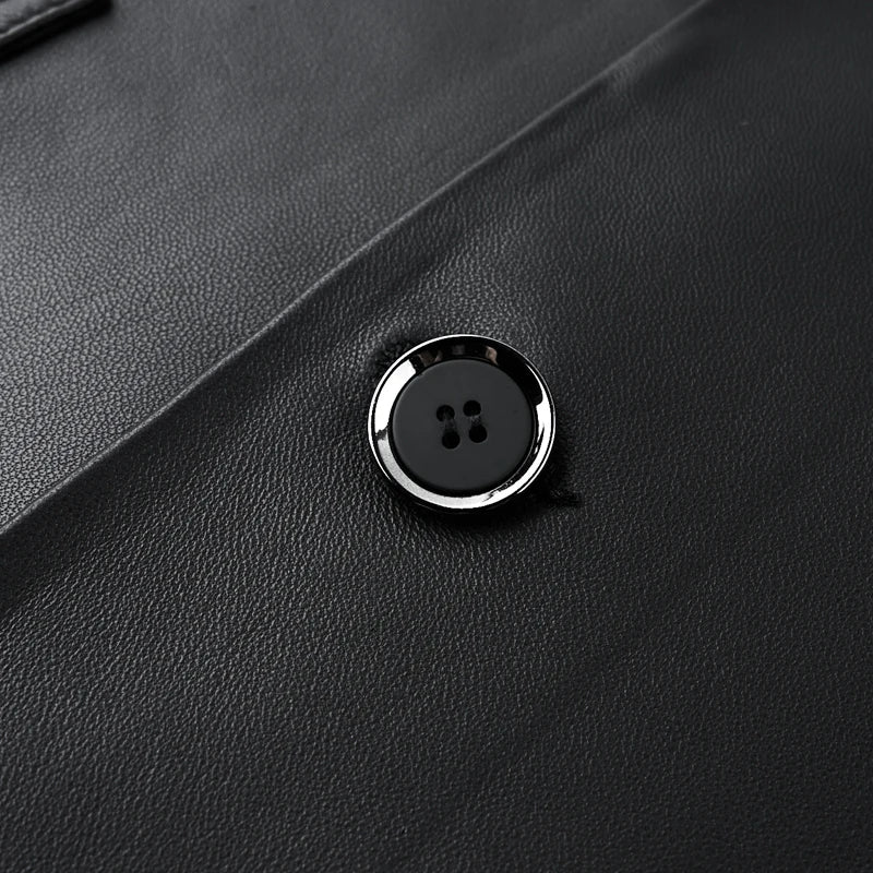 Men's Sheepskin Leather Blazer Single Breasted Slim Fit Smart Casual Jacket