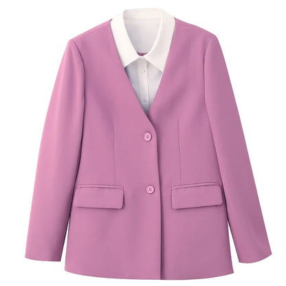 Women's Magenta Blazer Coat 2026 Fall Polo Collar Long Sleeves Outwear Fashion Office Lady Casual Elegant Jacket M2815