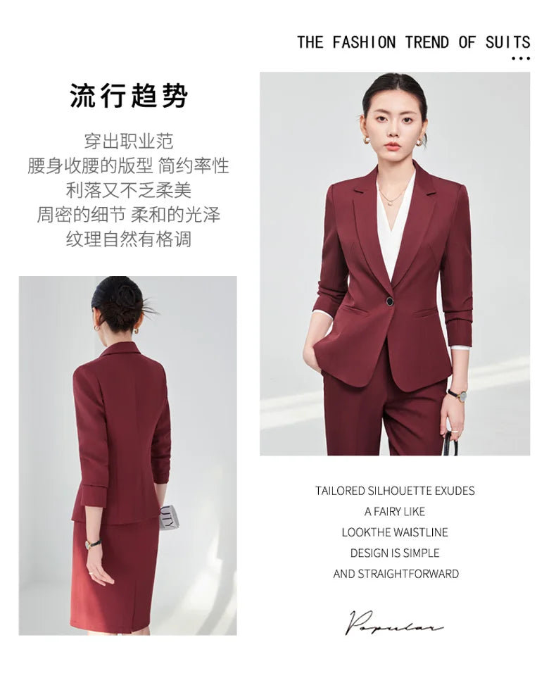 2025 new autumn and winter womens professional business formal fit two-piece suit jacket + pants. Elegant and stylish